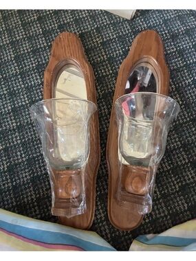Clear Vinyl Slide Mules with Wood-Effect Footbed